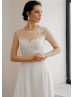 Ivory Lace Chiffon Sheer Back Airy Wedding Dress